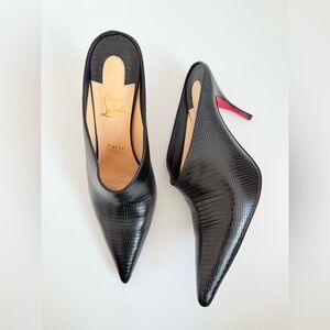 Christian Louboutin Black leather Quart 80 embossed mules pointed toe 41